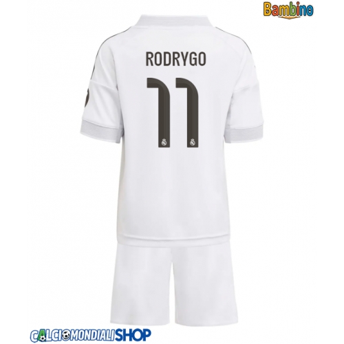 Maglie da calcio Real Madrid Rodrygo Goes #11 Prima Maglia Bambino 2025-26 Manica Corta + Pantaloni corti)